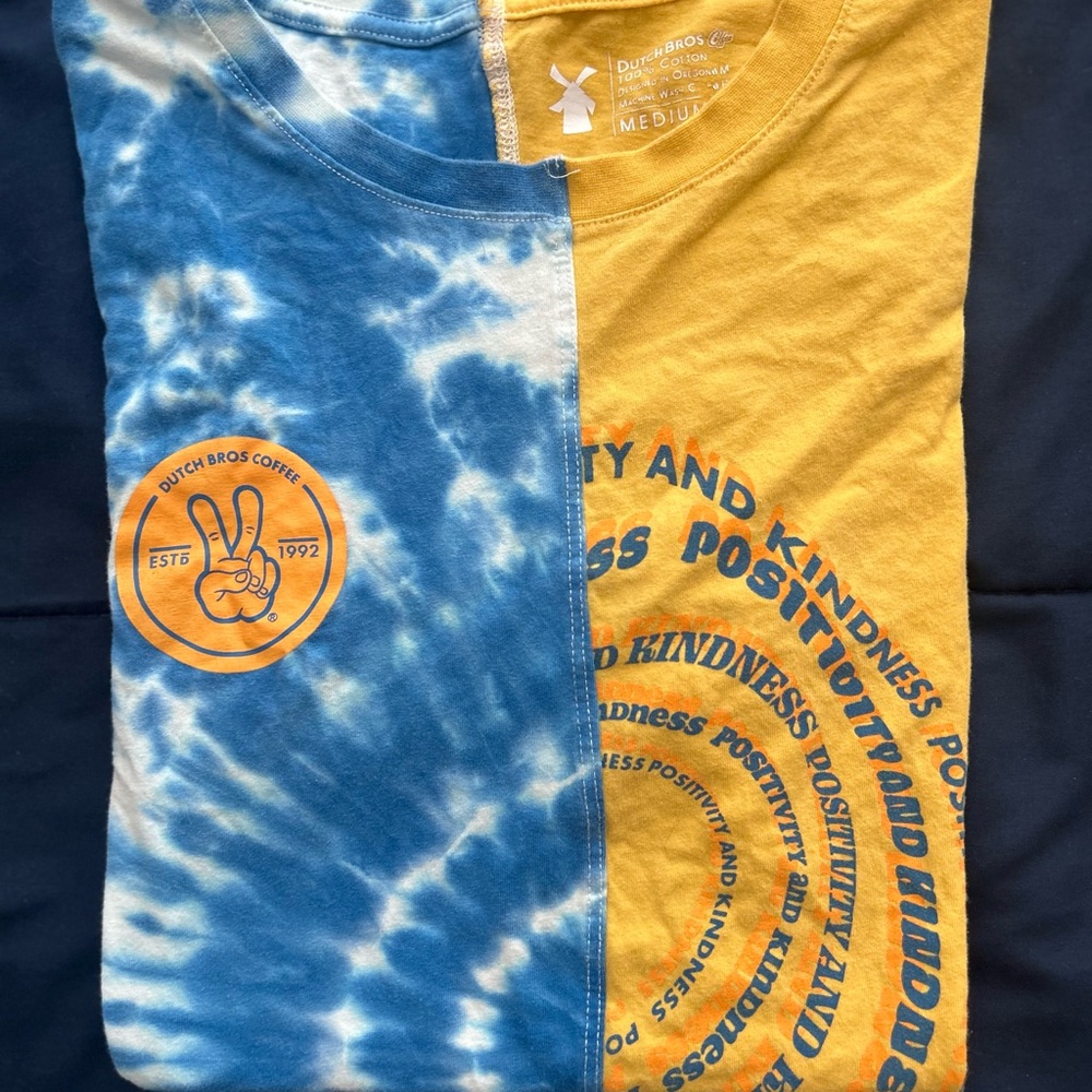 Dutch Bros Tie-Dye and Yellow Shirt